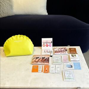 Nordstrom Neon Yellow Beauty Bag with 14 beauty travel products